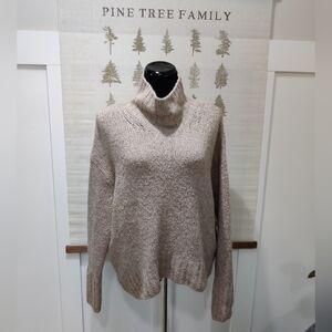 H&M Oversized Mock Neck Knit Sweater Tan Beige Melange - Size Small